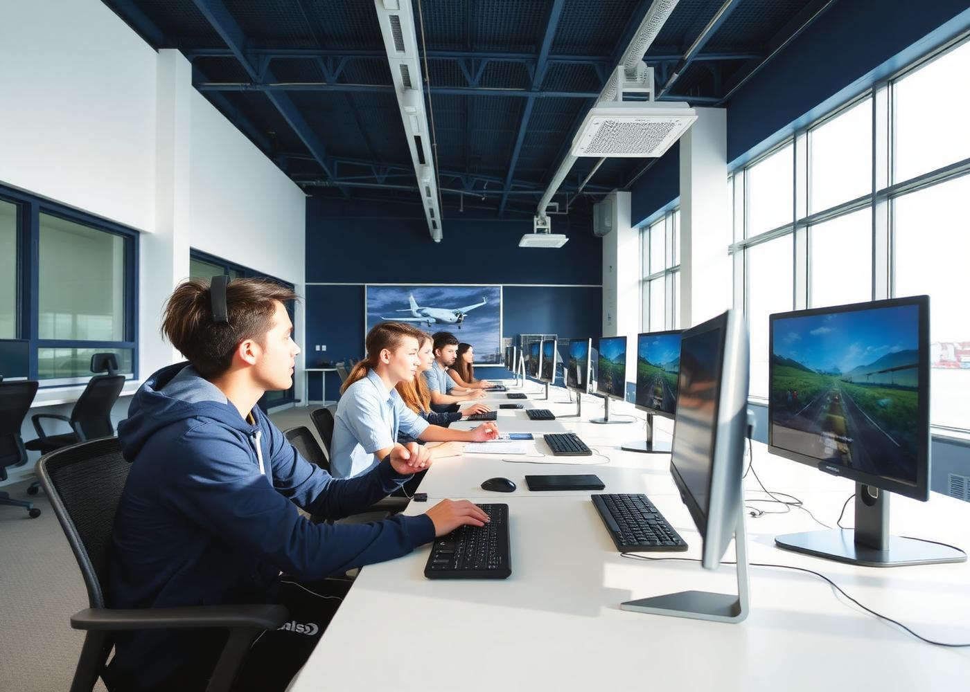 Students in drone training classroom
